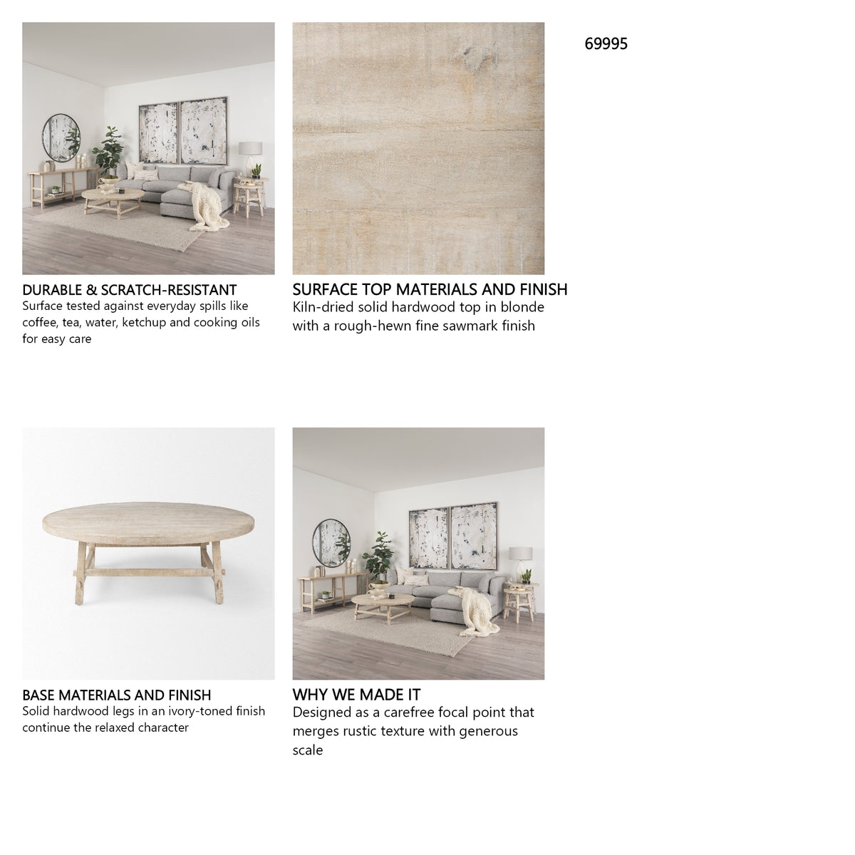 Rosie 48.0L x 48.0W x 16.0H Round Blonde Wood Coffee Table from Mercana - Luna Furniture