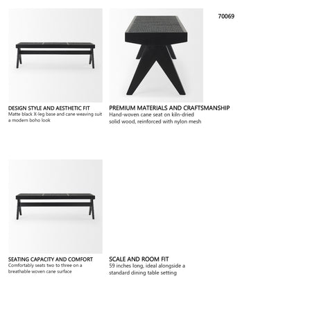 Arvin 59.1L x 17.7W x 18.1H Black Wooden Bench from Mercana - Luna Furniture
