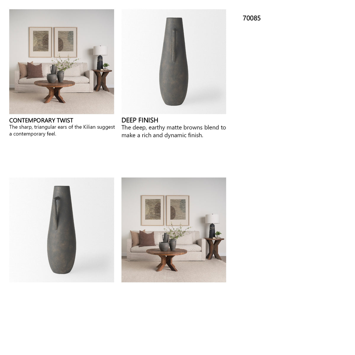 Kilian Tall Matte Brown-Gray Double Ear Vase from Mercana - Luna Furniture