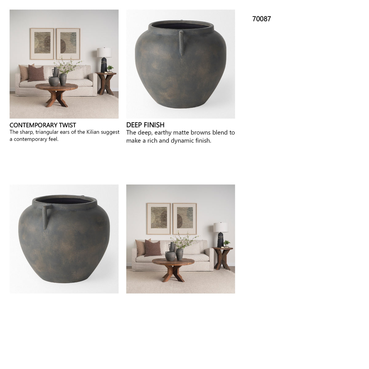 Kilian Short Brown-Gray Double Ear Vase from Mercana - Luna Furniture
