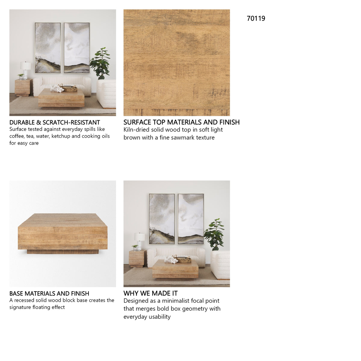 Hayden Light Brown Wood Square Coffee Table from Mercana - Luna Furniture