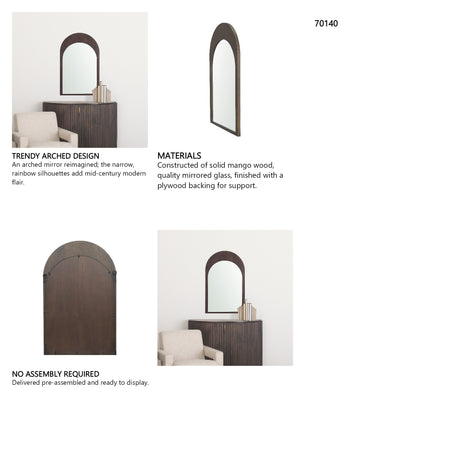 Celeste Dark Brown Wood Arched Mirror from Mercana - Luna Furniture