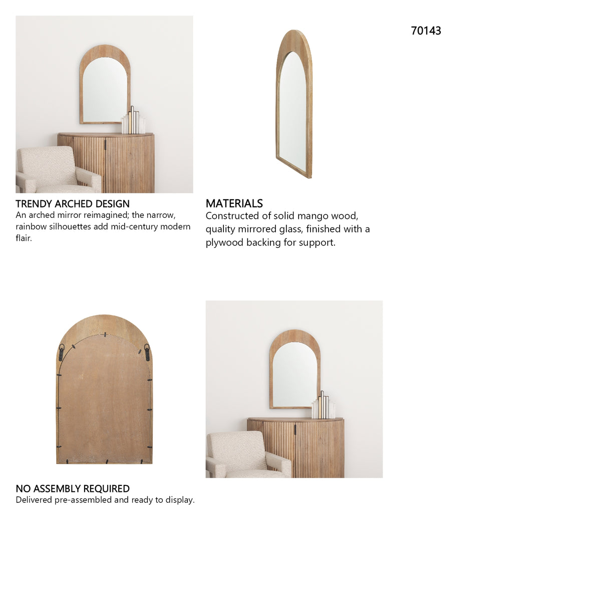 Celeste Light Brown Wood Arched Mirror