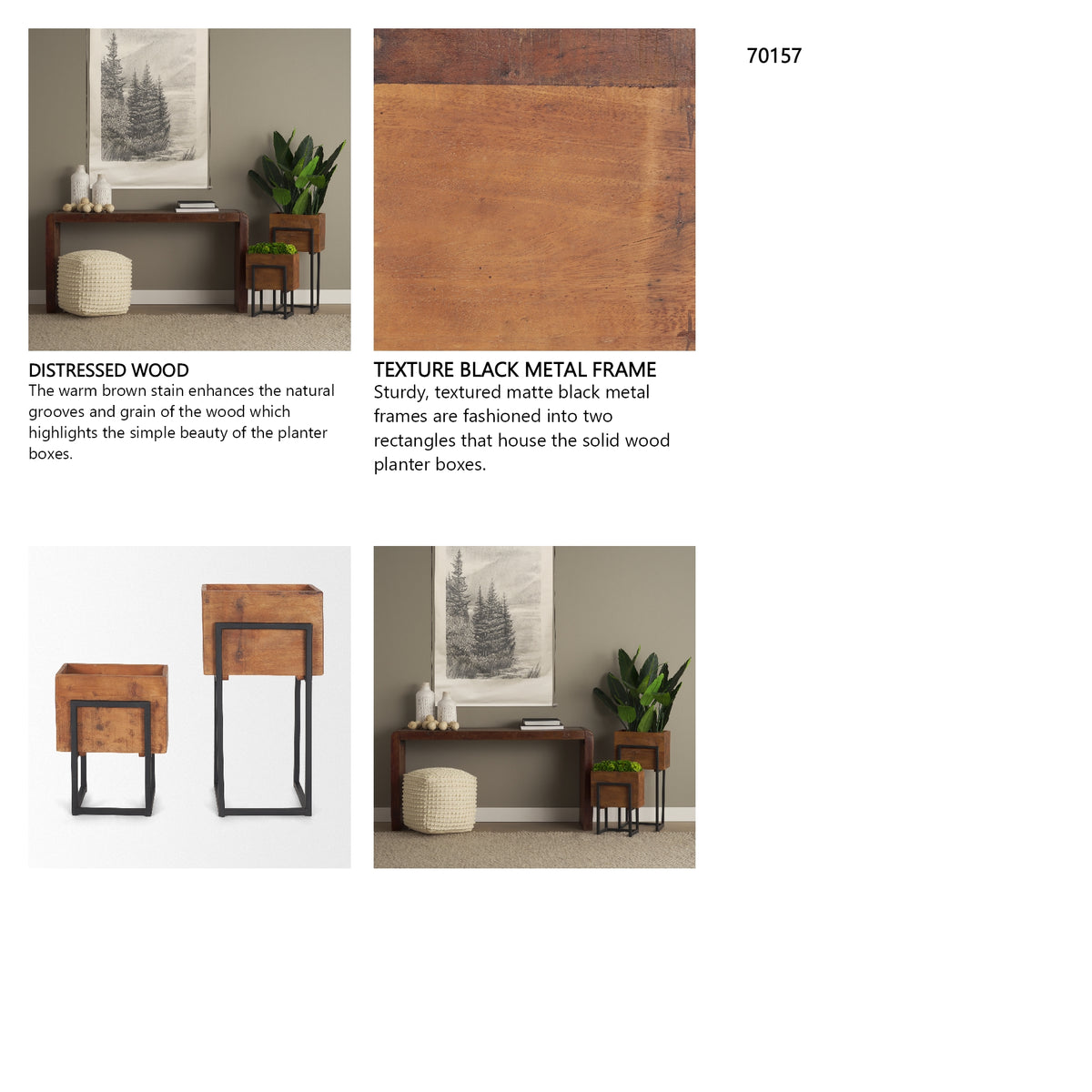 Jadine Set of 2 Medium Brown Wood w/ Black Metal Rectangle Frames from Mercana - Luna Furniture