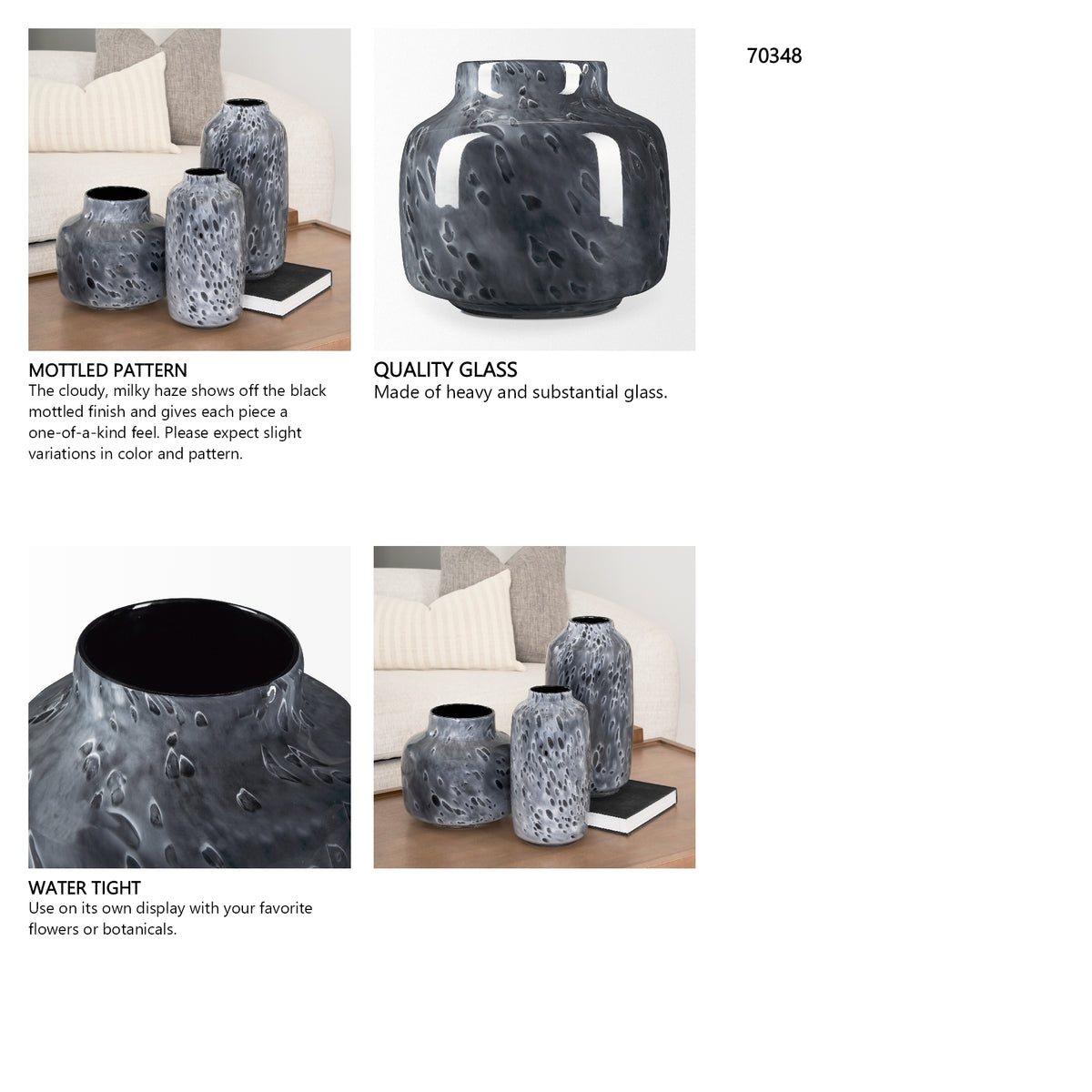 Masai Small Black Mottled Glass Vase from Mercana - Luna Furniture