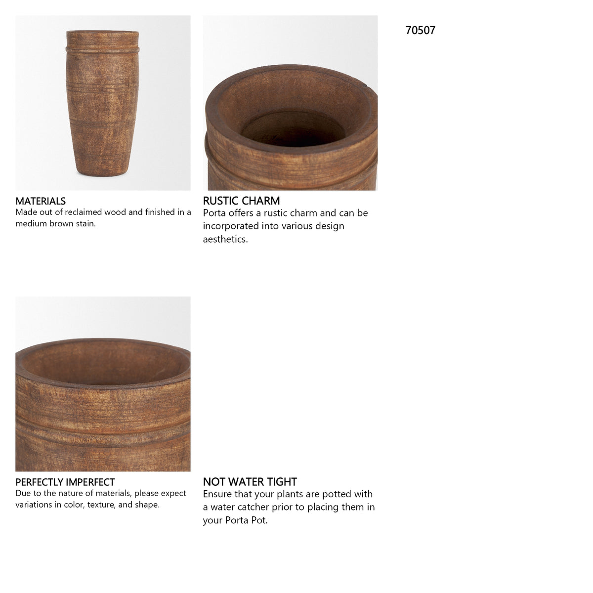 Porta Large Medium Brown Reclaimed Wooden Pot from Mercana - Luna Furniture