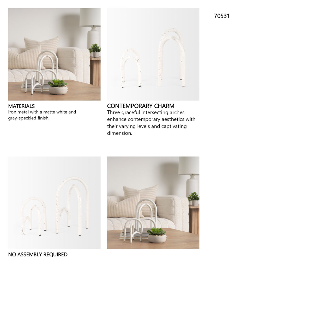 Springe White & Gray Speckled Arch Decorative Object (Set of 2) from Mercana - Luna Furniture