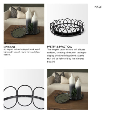 Lenore Round Metal/Mirror Tray Black (Set of 2) from Mercana - Luna Furniture