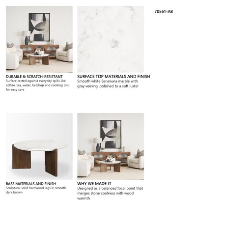 Rumer Dark Brown Wood w/ White Marble Coffee Table from Mercana - Luna Furniture