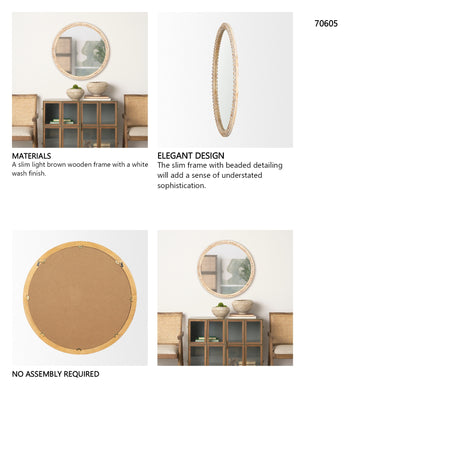 Roan Light Brown Wood Beaded Wall Mirror from Mercana - Luna Furniture