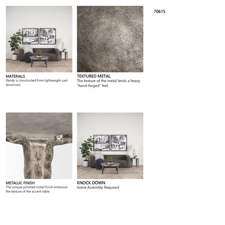 Randy Textured Silver Nickel Cast Aluminum Metal Accent Table from Mercana - Luna Furniture