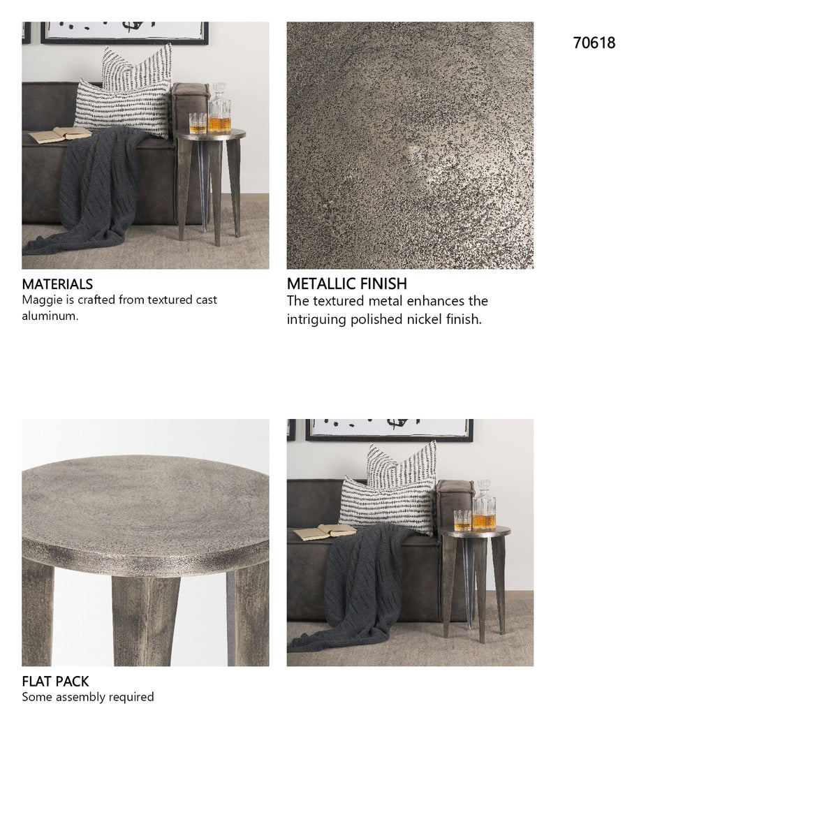 Maggie Textured Silver Nickel Cast Aluminum Metal Accent Table from Mercana - Luna Furniture