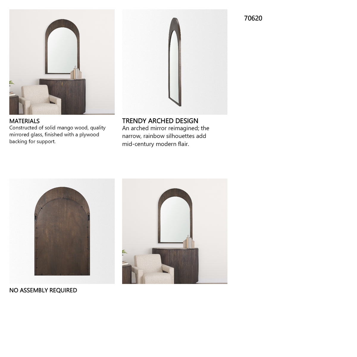 Celeste Dark Brown Medium Arched Mirror from Mercana - Luna Furniture