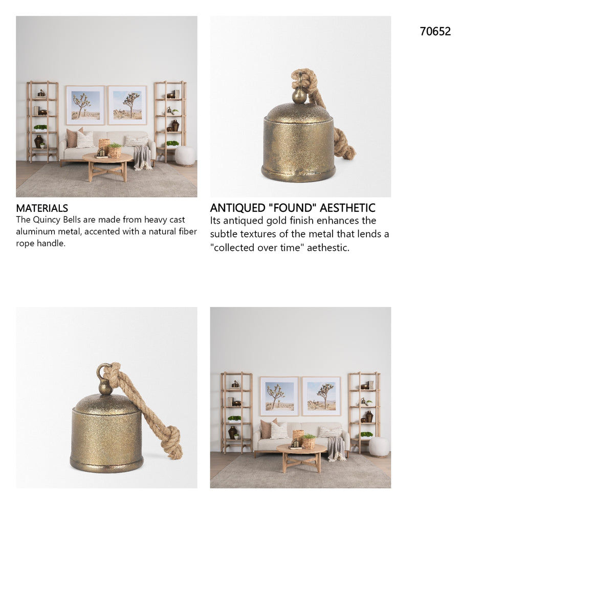 Quincy Medium Gold Metal Decorative Bell Object from Mercana - Luna Furniture