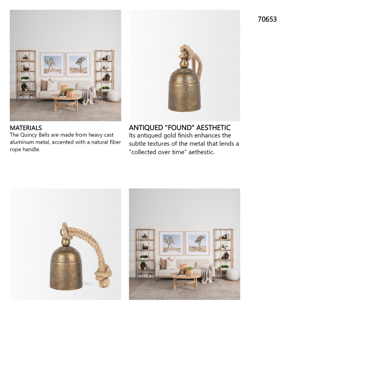 Quincy Small Gold Metal Decorative Bell Object from Mercana - Luna Furniture