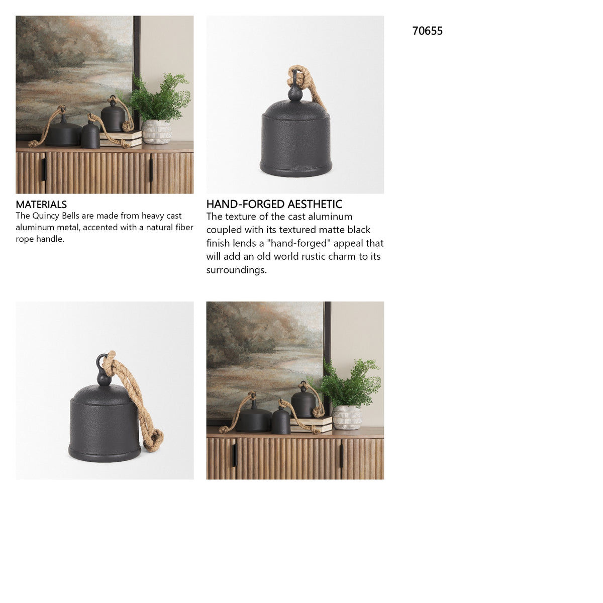Quincy Medium Matte Black Metal Decorative Bell Object from Mercana - Luna Furniture