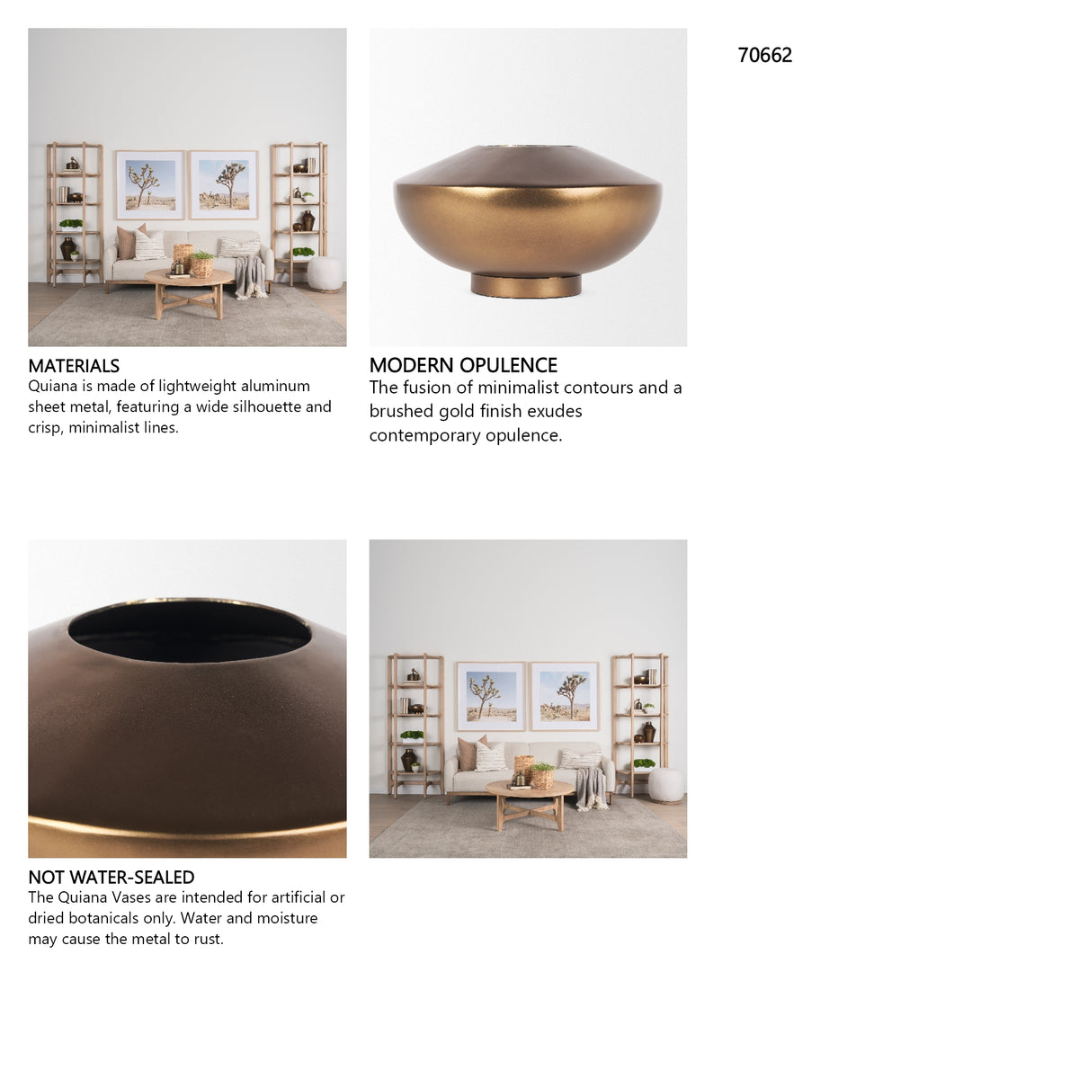 Quiana Large Gold Metal Vase from Mercana - Luna Furniture