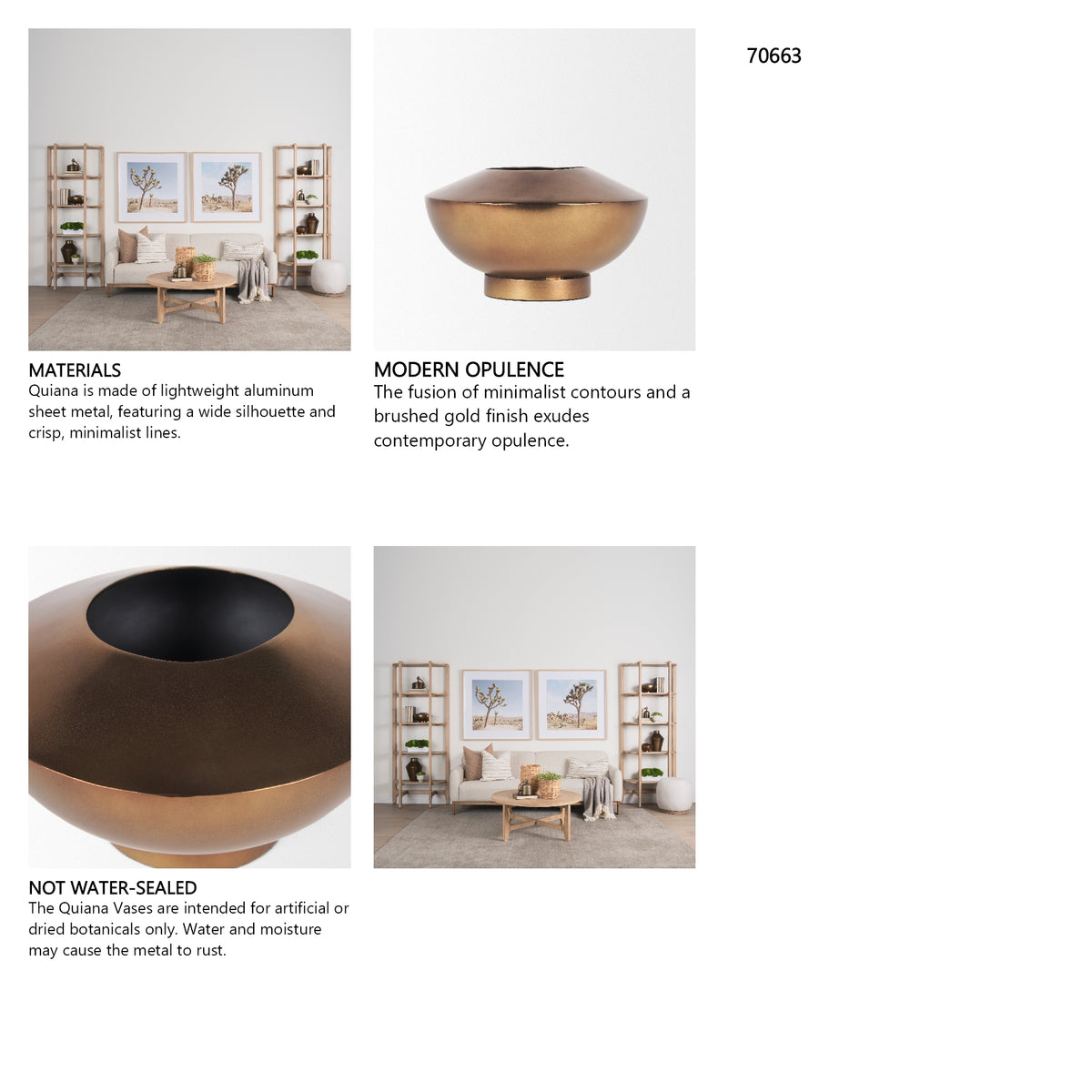 Quiana Medium Textured Gold Metal Vase from Mercana - Luna Furniture