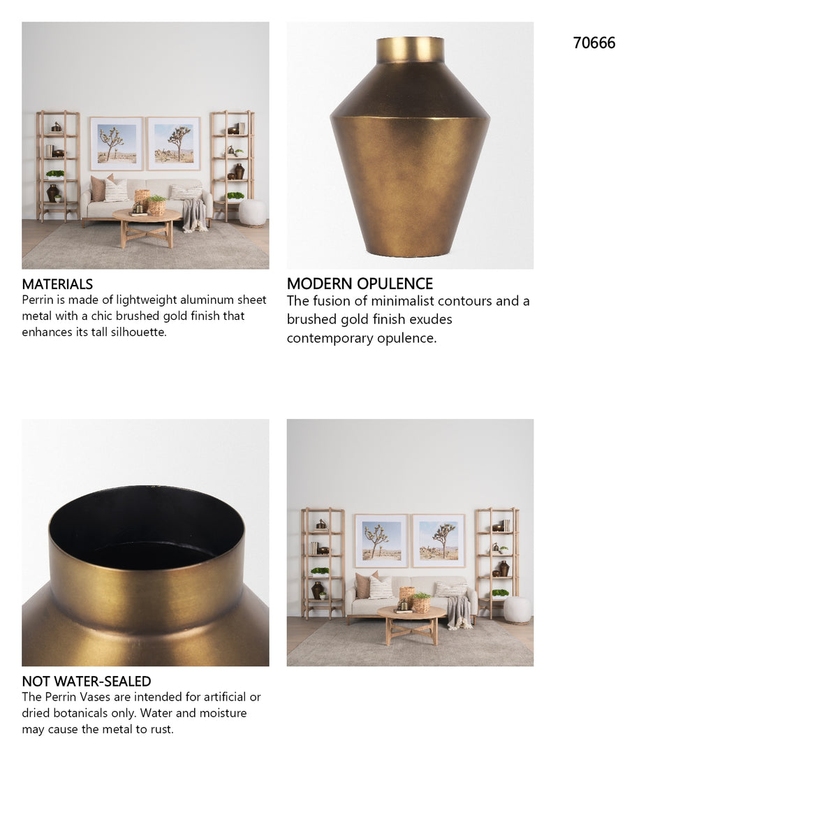 Perrin Large Brushed Gold Metal Decorative Vase from Mercana - Luna Furniture
