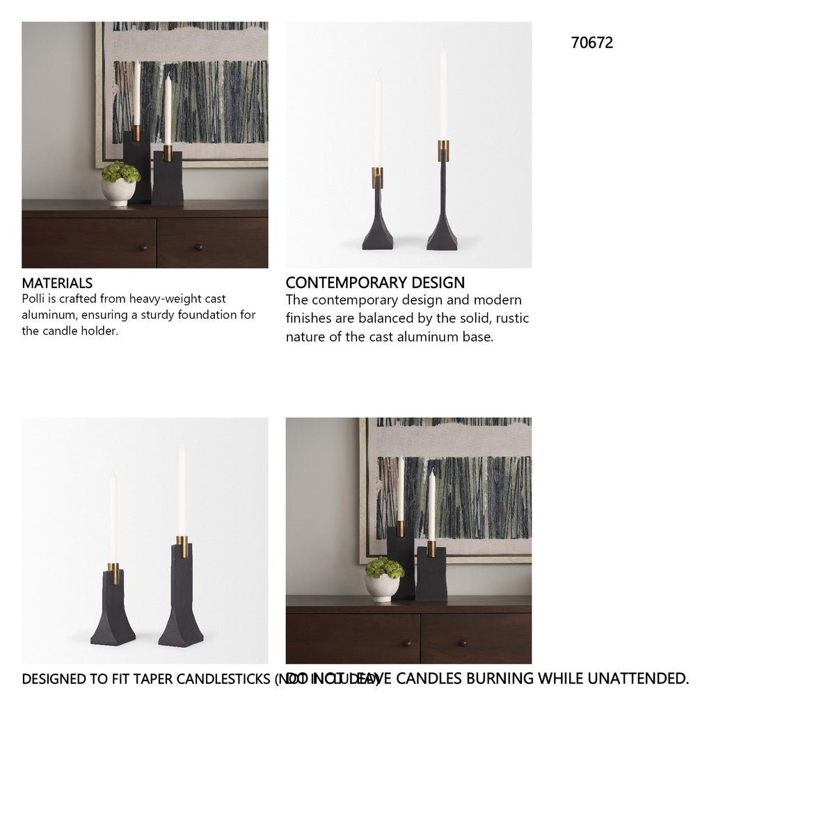 Polli Matte Black w/ Brushed Gold Metal Taper Candleholders (Set of 2) from Mercana - Luna Furniture