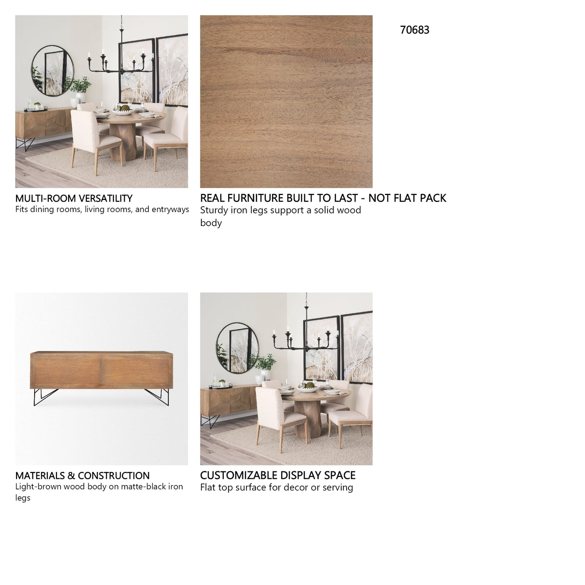 Darwin Light Brown Wooden 4 Door w/ 2 Shelves Sideboard from Mercana - Luna Furniture