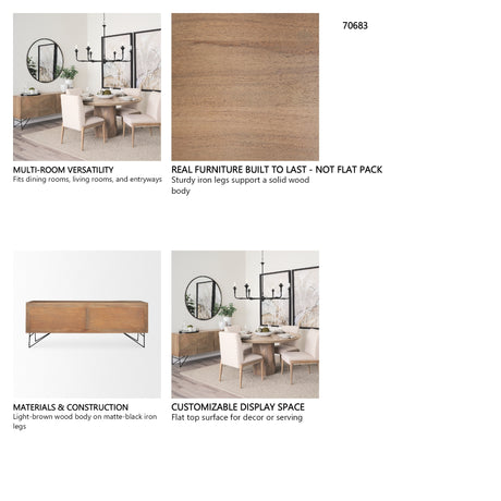 Darwin Light Brown Wooden 4 Door w/ 2 Shelves Sideboard from Mercana - Luna Furniture