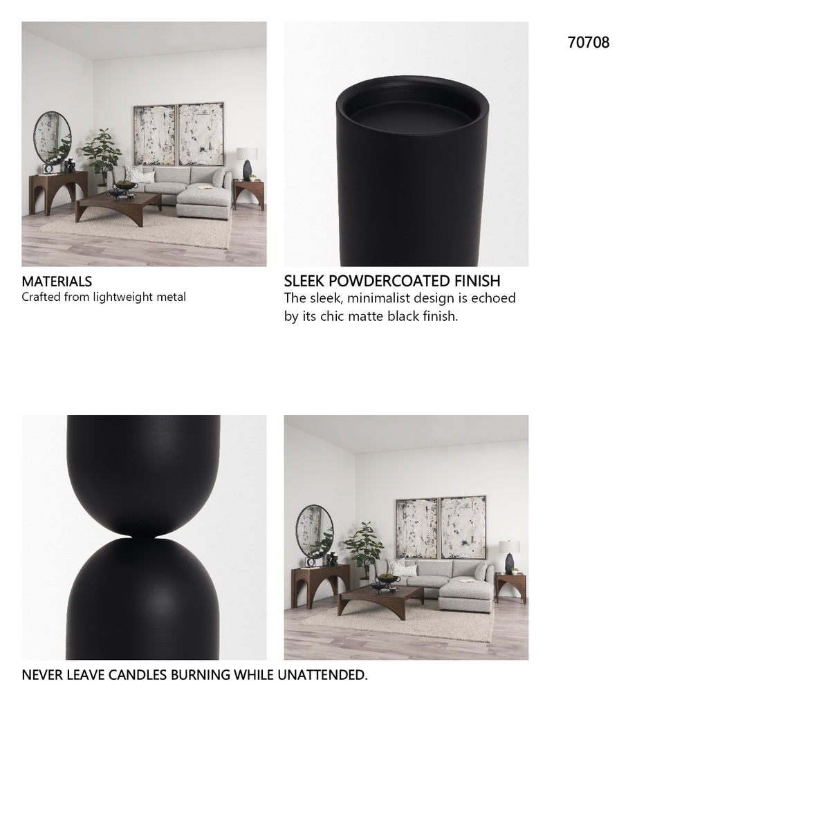 Qamra Medium Black Metal Pillar Candle Holder from Mercana - Luna Furniture