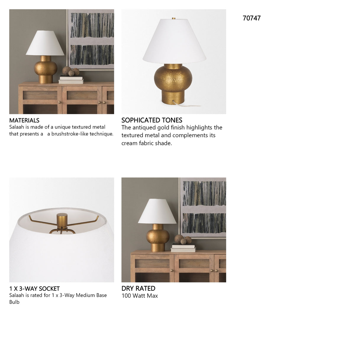 Salaah Antique Gold Brushed Metal w/ Cream Shade Table Lamp from Mercana - Luna Furniture