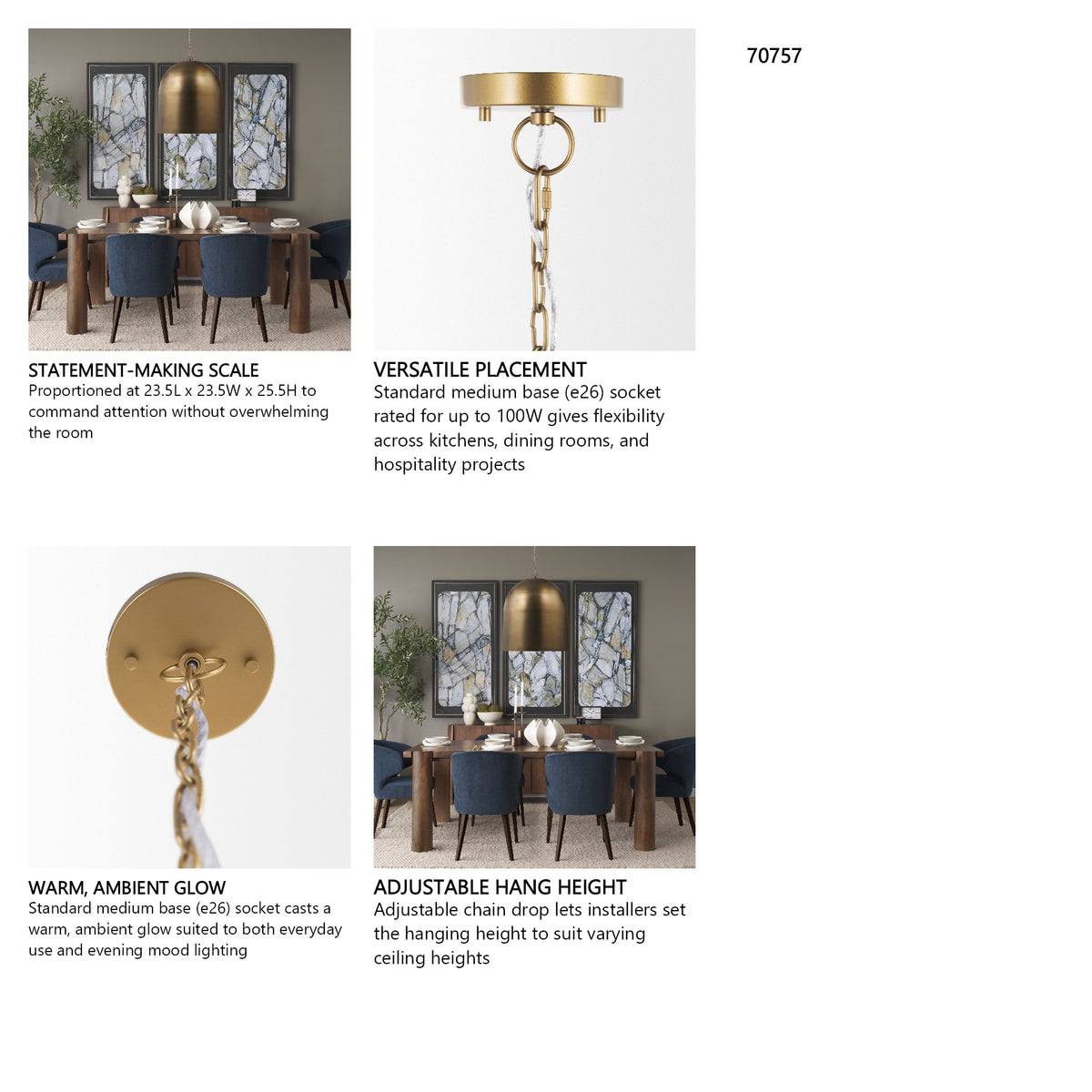 Sanne Antiqued Gold Metal w/ Silver Foil Large Pendant Light