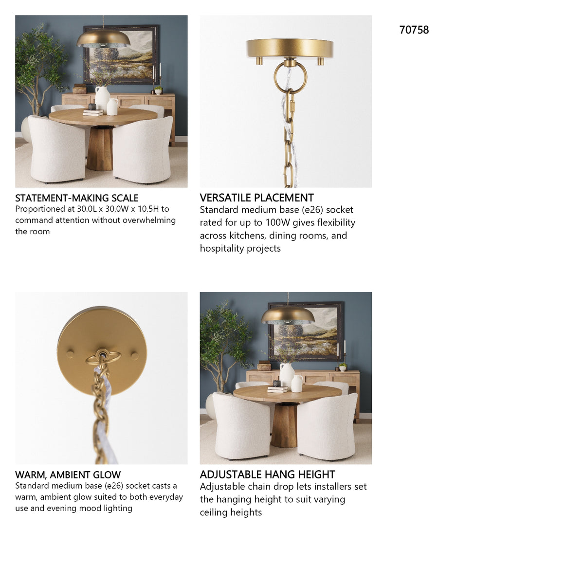 Sanne Antiqued Gold Metal w/ Silver Foil Wide Pendant Light from Mercana - Luna Furniture