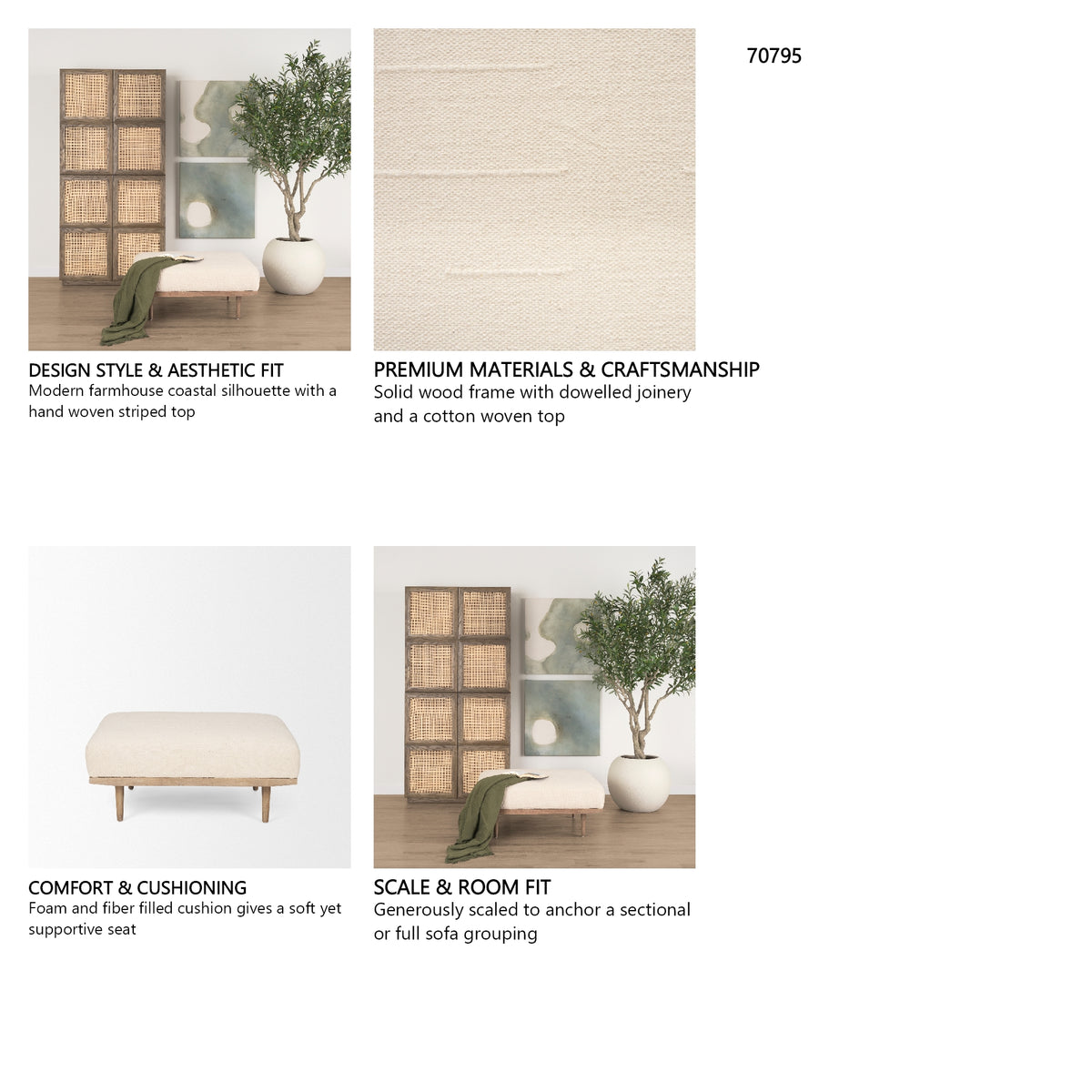 Shae Brown Wood w/ Oatmeal Fabric Ottoman