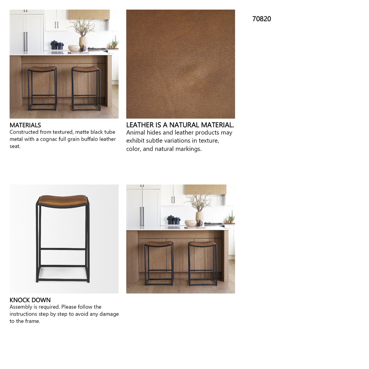 Taniel Brown Leather w/ Black Metal Counter Stool from Mercana - Luna Furniture