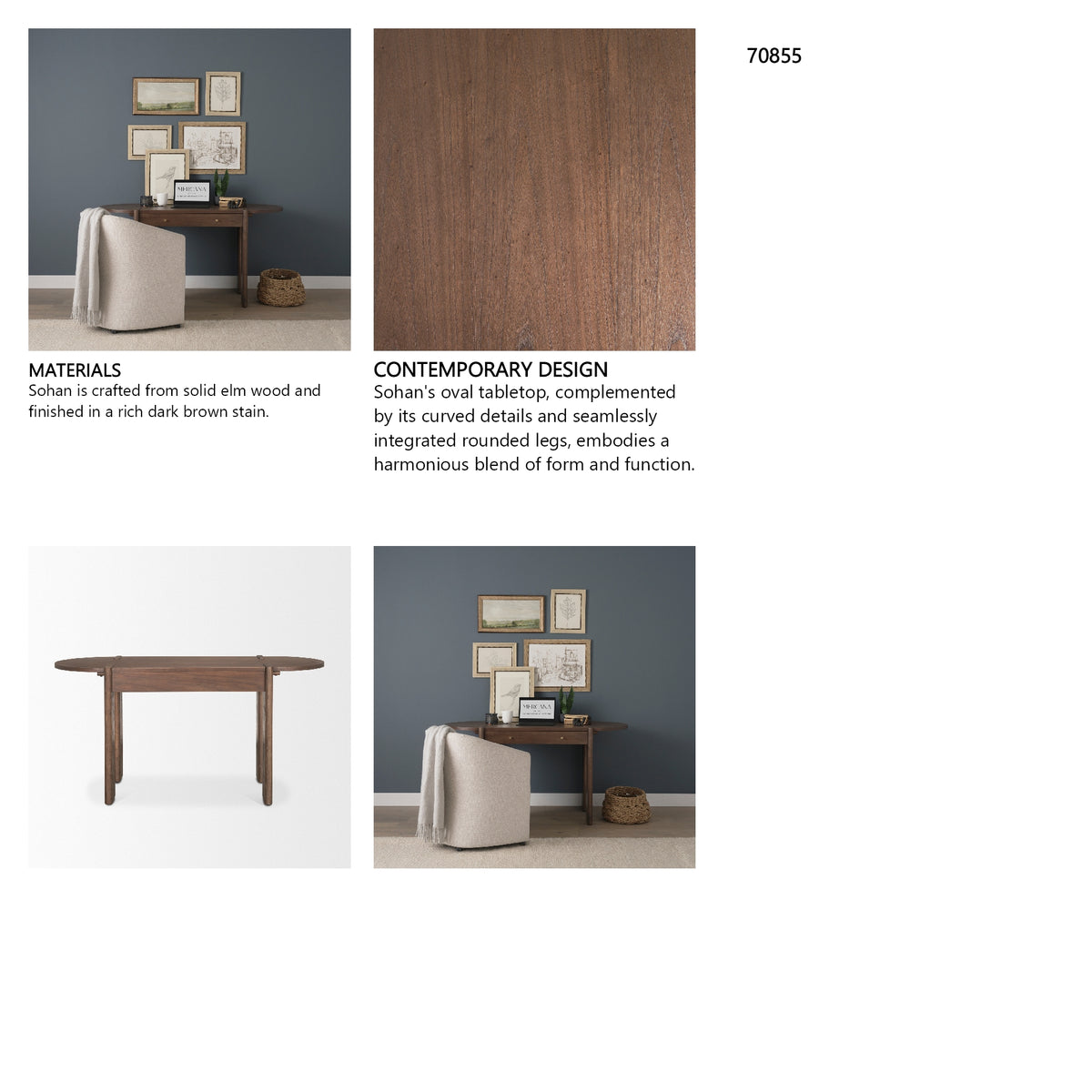 Sohan Dark Brown Elm Wood Oblong Desk from Mercana - Luna Furniture