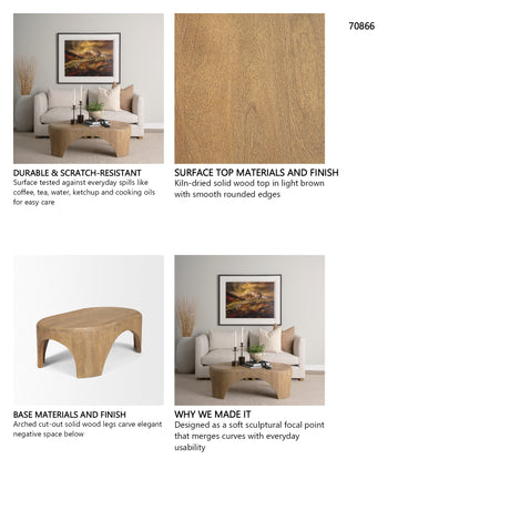 Shima Oval Light Brown Wood w/ Arched Legs Coffee Table from Mercana - Luna Furniture