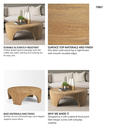 Shima Round Light Brown Wood W/Arched Legs Coffee Table from Mercana - Luna Furniture