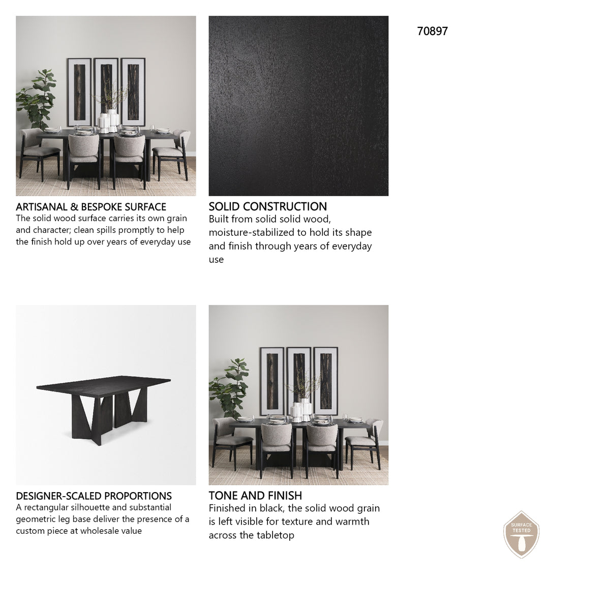 Tarro 84" Rectangular Textured Black Wood w/ Geometrical Base Dining Table from Mercana - Luna Furniture