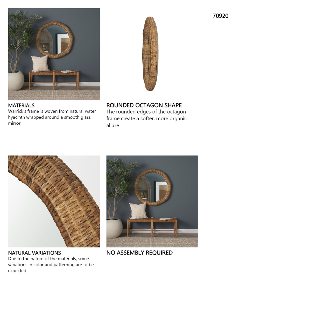 Warrick 42" Woven Water Hyacinth Mirror from Mercana - Luna Furniture