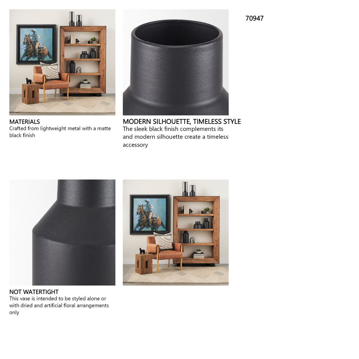 Tosca Tall Matte Black Metal Vase