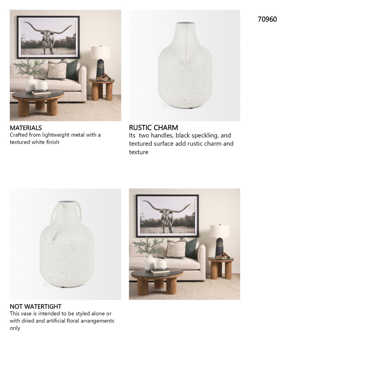 Treva Tall White w/ Black Speckles Metal Vase from Mercana - Luna Furniture