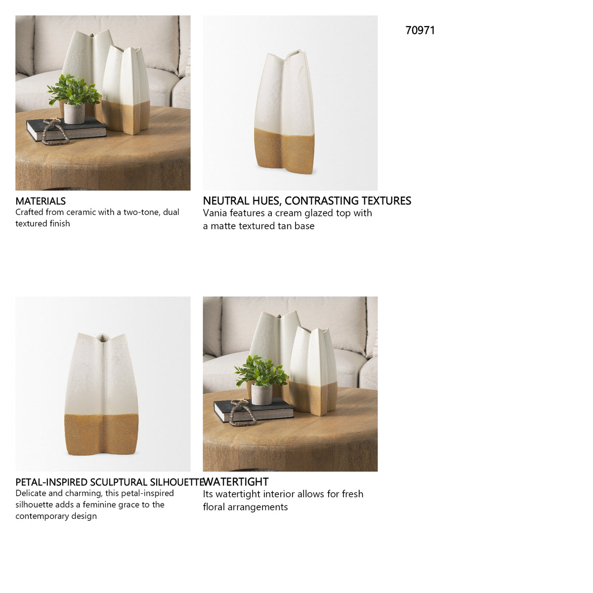 Vania Small Off White w/ Tan Textured Ceramic Vase
