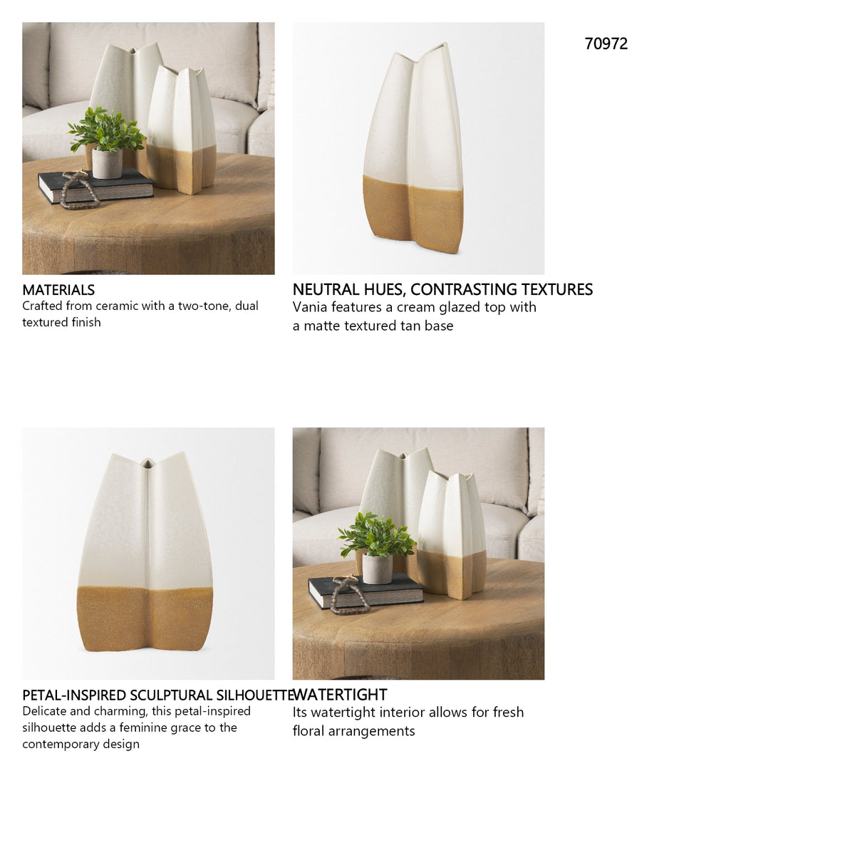 Vania Large Off White w/ Tan Textured Ceramic Vase
