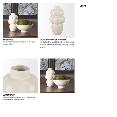 Ulvi Cream Glazed Bubble Ceramic Vase from Mercana - Luna Furniture