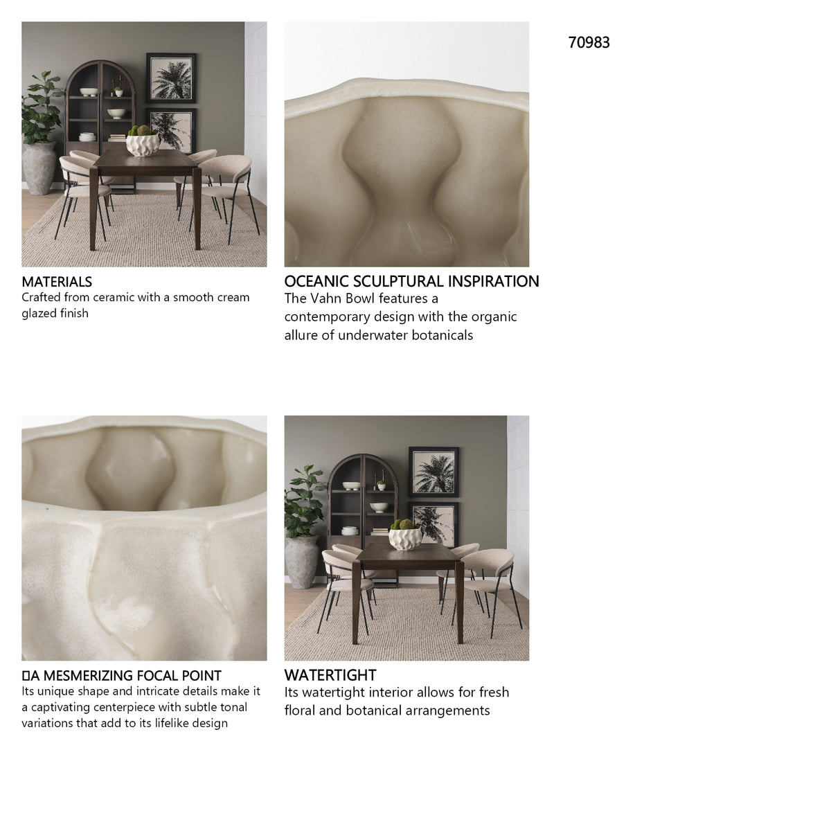 Vahn Sculptural Cream Glazed Decorative Ceramic Bowl from Mercana - Luna Furniture