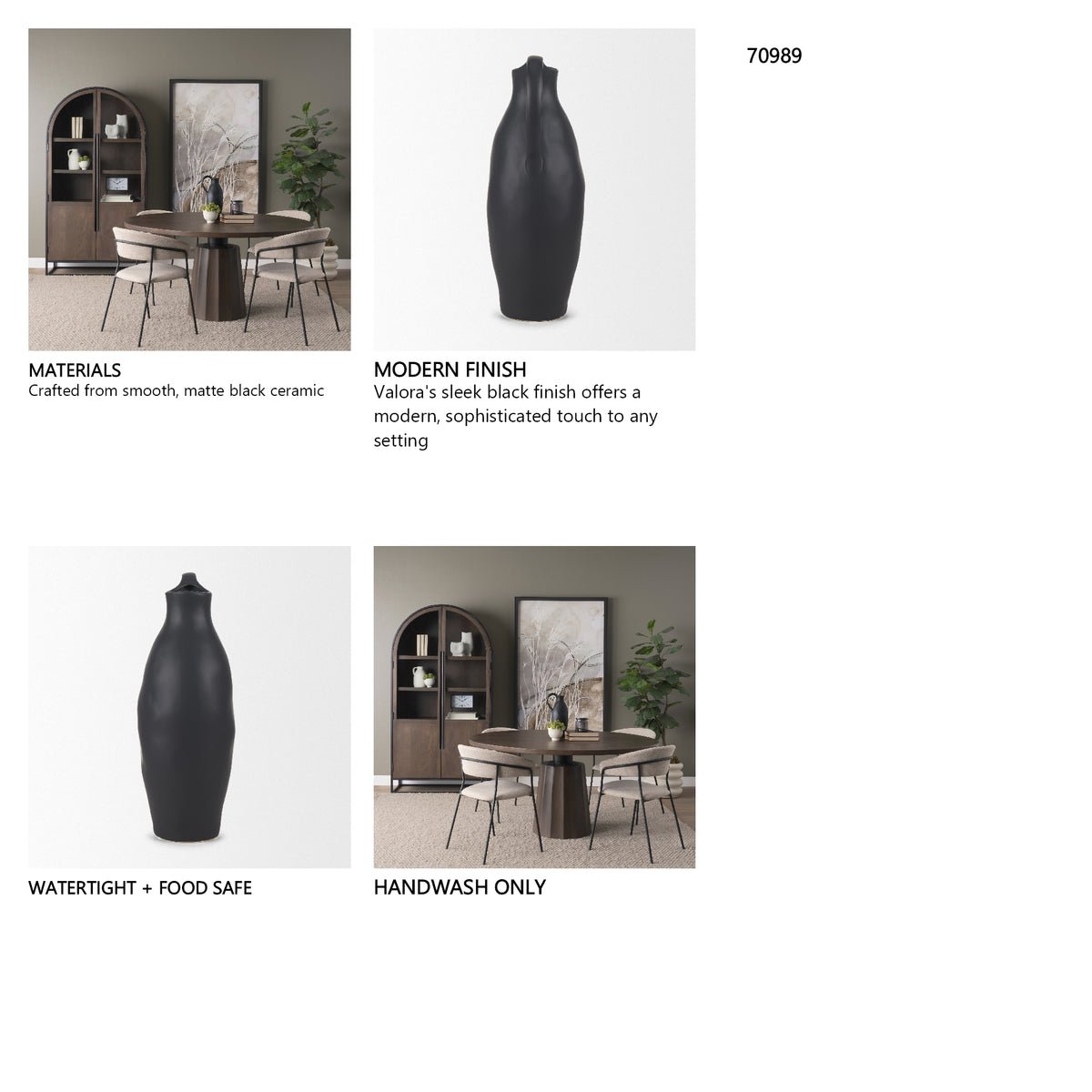 Valora Matte Black Ceramic Jug from Mercana - Luna Furniture