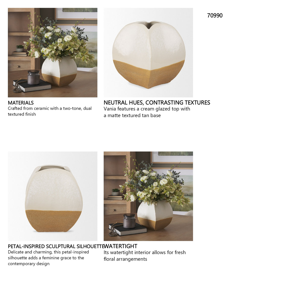 Vania Short Off White w/ Tan Textured Ceramic Vase
