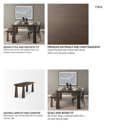 Wolcott Rectangular Dark Brown Solid Wood Bench from Mercana - Luna Furniture
