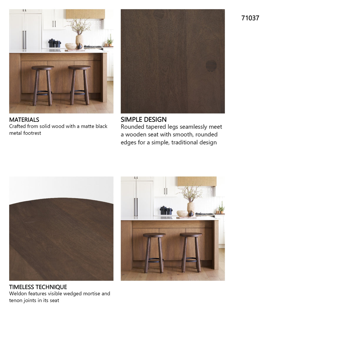 Weldon Dark Brown Wood w/ Matte Black Metal Counter Stool