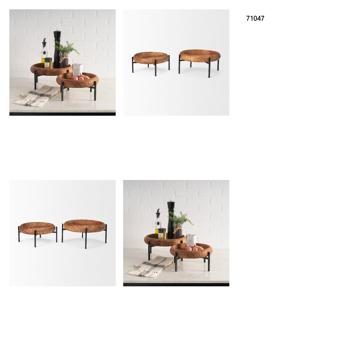 Wally Round Medium Brown Wood w/ Matte Black Metal Stand Trays from Mercana - Luna Furniture