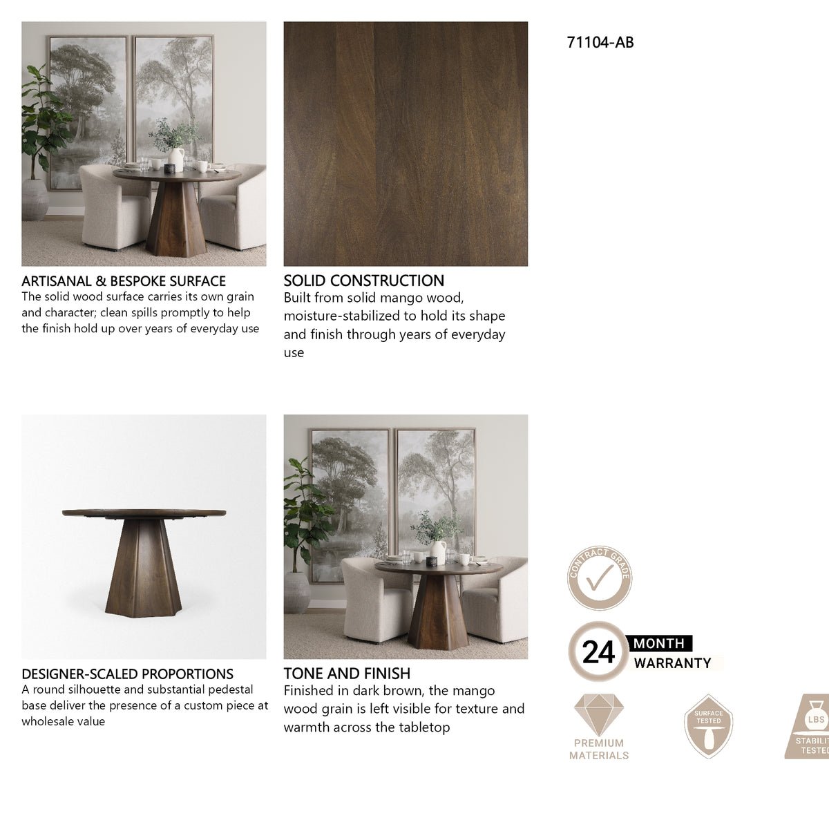 Jovani 48" Solid Dark Brown Mango Wood Round Dining Table from Mercana - Luna Furniture