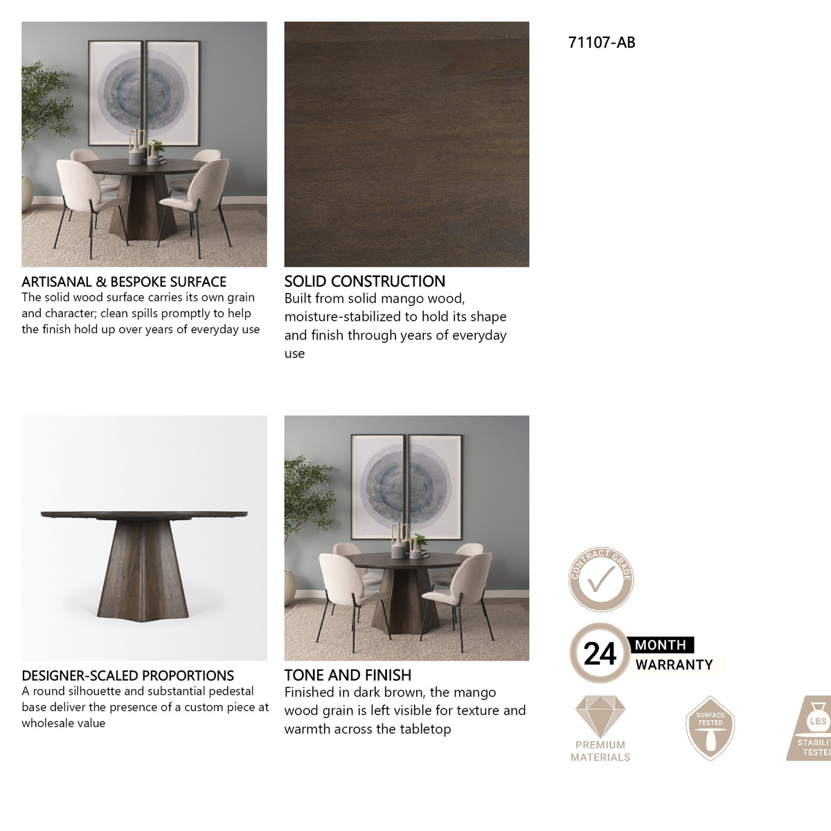 Jovani 60" Solid Dark Brown Mango Wood Round Dining Table from Mercana - Luna Furniture